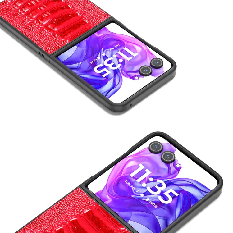 ABEEL For Motorola Razr 50 Ultra 5G Case Genuine Cow Leather+PC Cover Crocodile Texture - Red