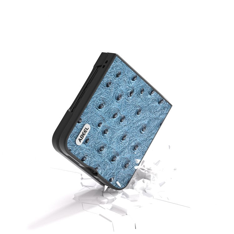 ABEEL For Motorola Razr 50 Ultra 5G Case Ostrich Texture Genuine Cow Leather+PC Phone Cover - Blue