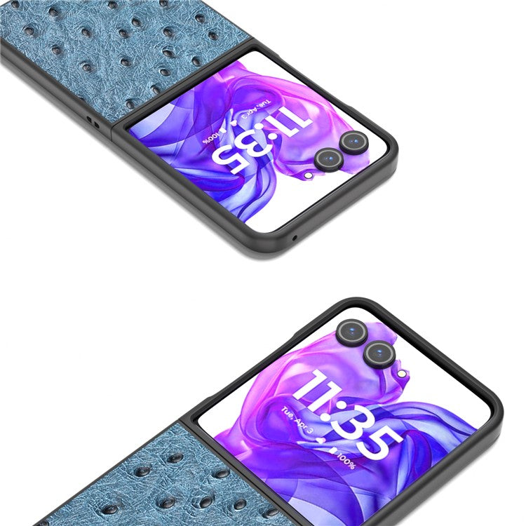 ABEEL For Motorola Razr 50 Ultra 5G Case Ostrich Texture Genuine Cow Leather+PC Phone Cover - Blue