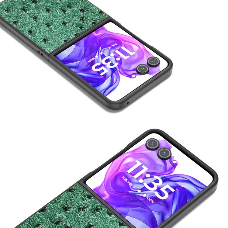 ABEEL For Motorola Razr 50 Ultra 5G Case Ostrich Texture Genuine Cow Leather+PC Phone Cover - Green