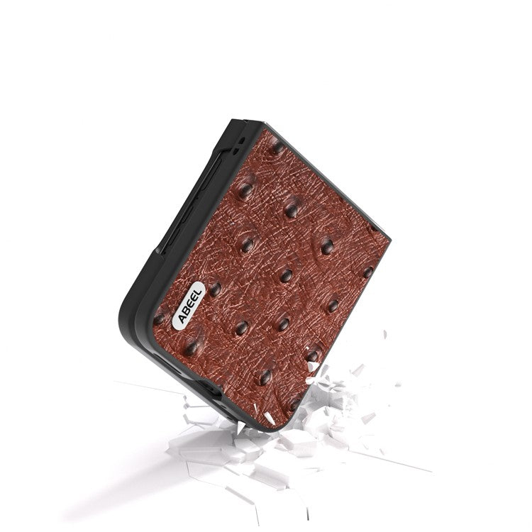 ABEEL For Motorola Razr 50 Ultra 5G Case Ostrich Texture Genuine Cow Leather+PC Phone Cover - Coffee