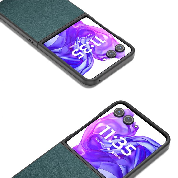ABEEL For Motorola Razr 50 Ultra 5G Case Black Edge Genuine Cow Leather+PC Cover - Midnight Green