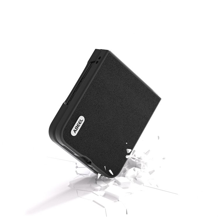 ABEEL For Motorola Razr 50 Ultra 5G Case Black Edge Genuine Cow Leather+PC Cover - Black