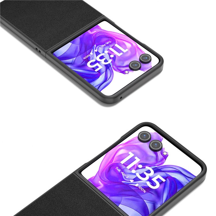 ABEEL For Motorola Razr 50 Ultra 5G Case Black Edge Genuine Cow Leather+PC Cover - Black
