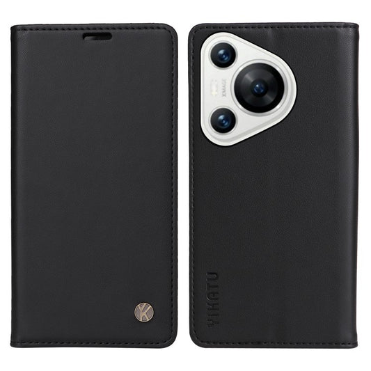 YIKATU YK-001 For Huawei Pura 70 Case Leather Phone Cover Card Slot Stand Strong Magnetic - Black