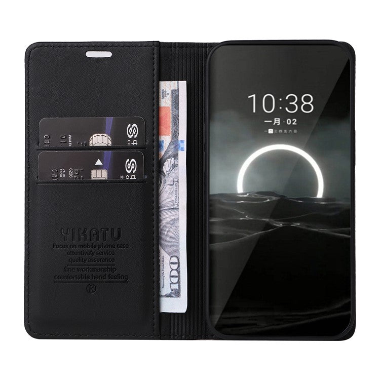 YIKATU YK-001 For Huawei Pura 70 Case Leather Phone Cover Card Slot Stand Strong Magnetic - Black