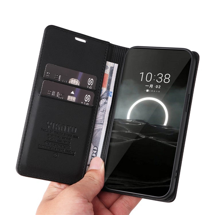 YIKATU YK-001 For Huawei Pura 70 Case Leather Phone Cover Card Slot Stand Strong Magnetic - Black