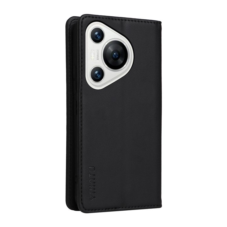 YIKATU YK-001 For Huawei Pura 70 Case Leather Phone Cover Card Slot Stand Strong Magnetic - Black