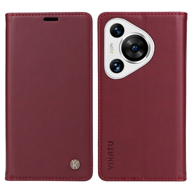 YIKATU YK-001 For Huawei Pura 70 Pro / Pura 70 Pro+ Case Wallet Flip Leather Phone Cover Hidden Magnetic - Wine Red
