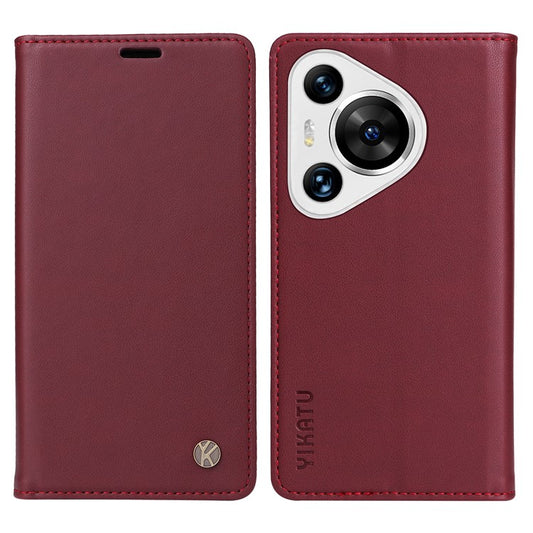 YIKATU YK-001 For Huawei Pura 70 Pro / Pura 70 Pro+ Case Wallet Flip Leather Phone Cover Hidden Magnetic - Wine Red