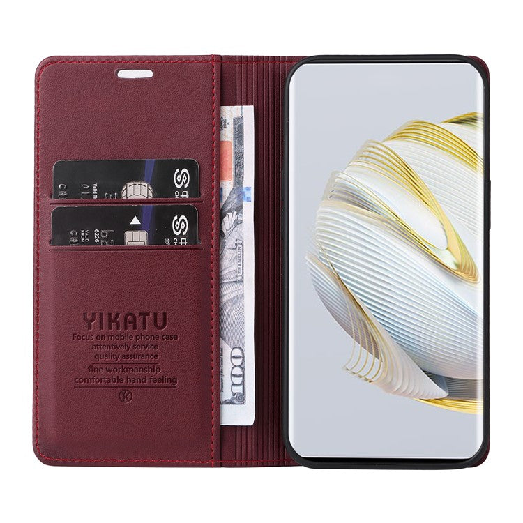 YIKATU YK-001 For Huawei Pura 70 Pro / Pura 70 Pro+ Case Wallet Flip Leather Phone Cover Hidden Magnetic - Wine Red