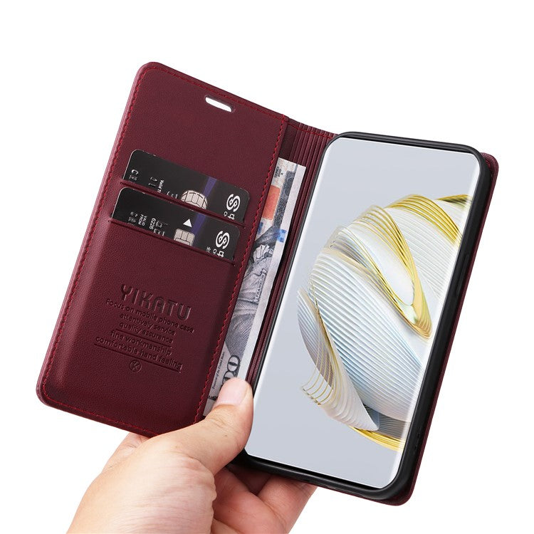 YIKATU YK-001 For Huawei Pura 70 Pro / Pura 70 Pro+ Case Wallet Flip Leather Phone Cover Hidden Magnetic - Wine Red