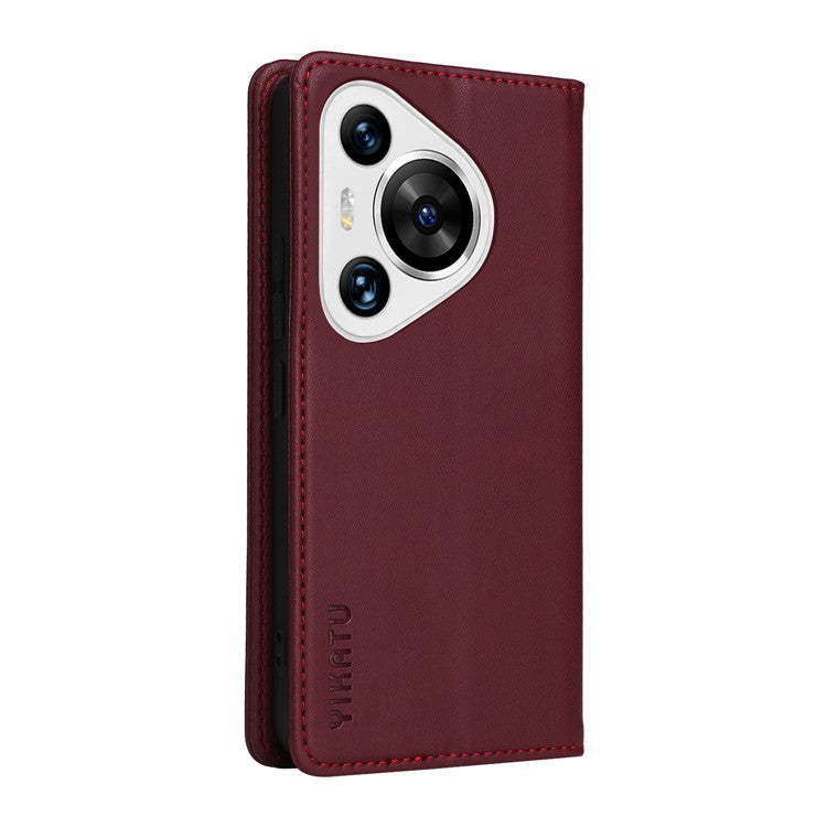 YIKATU YK-001 For Huawei Pura 70 Pro / Pura 70 Pro+ Case Wallet Flip Leather Phone Cover Hidden Magnetic - Wine Red