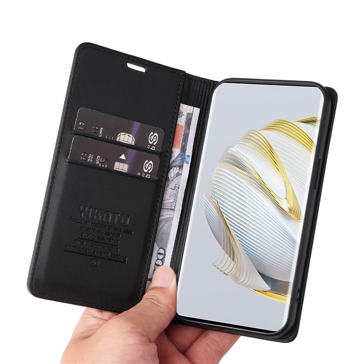 YIKATU YK-001 For Huawei Pura 70 Pro / Pura 70 Pro+ Case Wallet Flip Leather Phone Cover Hidden Magnetic - Black