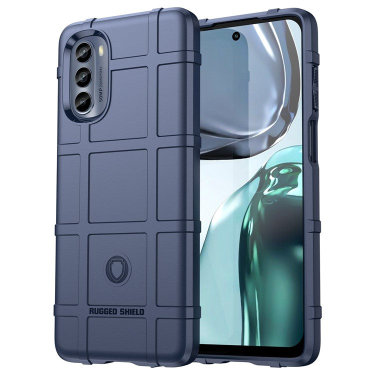 Cell Phone Case for Motorola Moto G62 5G, Rugged Square Grid Texture Shockproof TPU Phone Cover - Blue