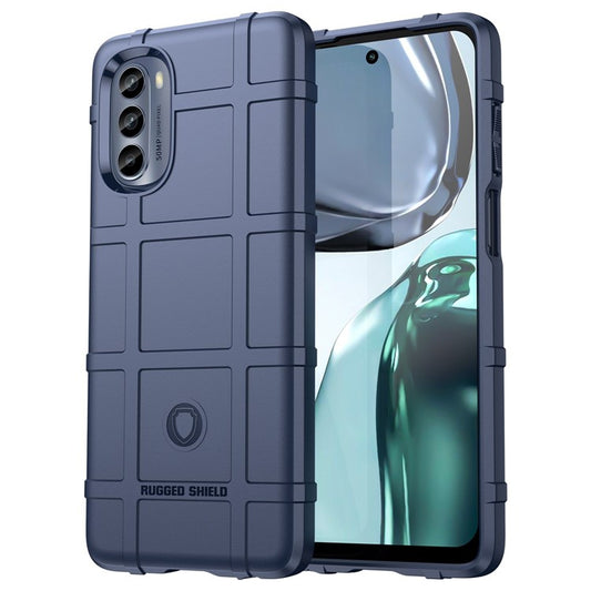 Cell Phone Case for Motorola Moto G62 5G, Rugged Square Grid Texture Shockproof TPU Phone Cover - Blue