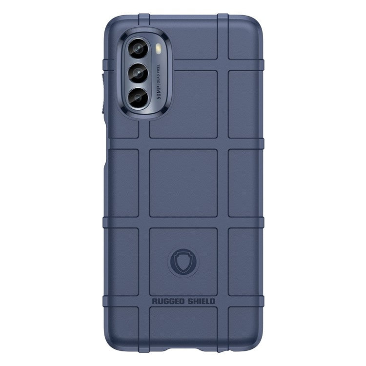 Cell Phone Case for Motorola Moto G62 5G, Rugged Square Grid Texture Shockproof TPU Phone Cover - Blue