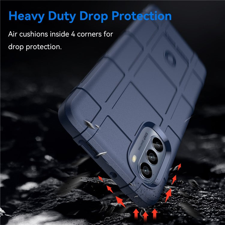 Cell Phone Case for Motorola Moto G62 5G, Rugged Square Grid Texture Shockproof TPU Phone Cover - Blue