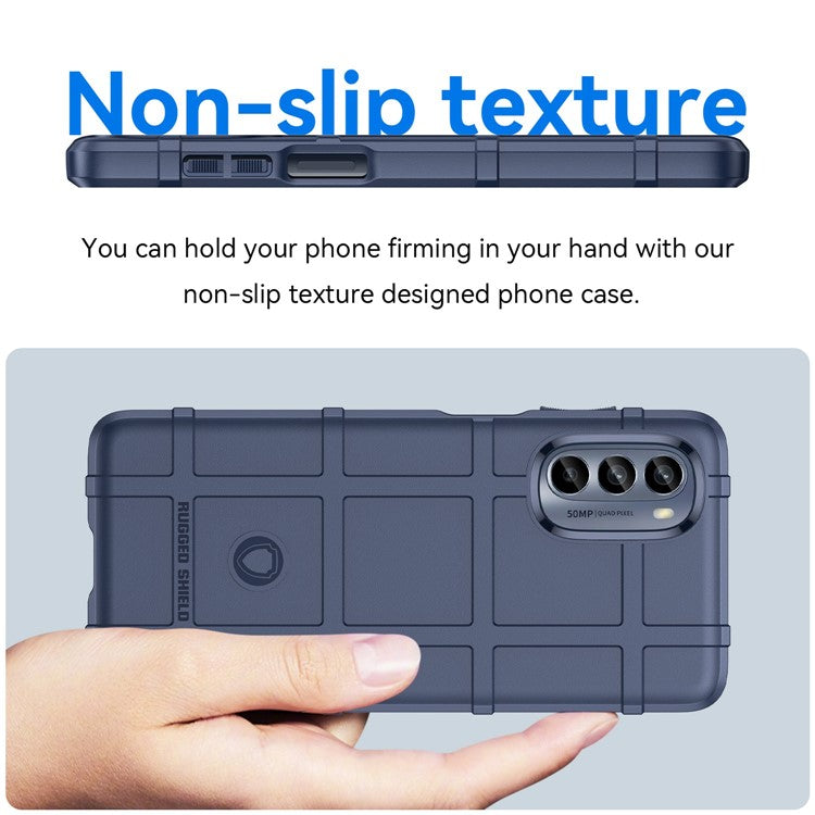 Cell Phone Case for Motorola Moto G62 5G, Rugged Square Grid Texture Shockproof TPU Phone Cover - Blue