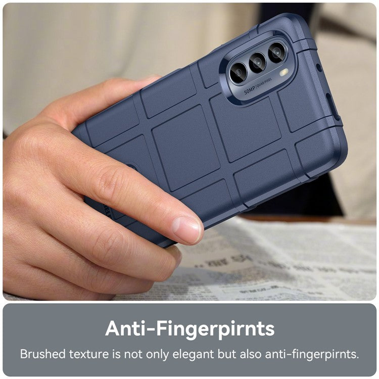 Cell Phone Case for Motorola Moto G62 5G, Rugged Square Grid Texture Shockproof TPU Phone Cover - Blue