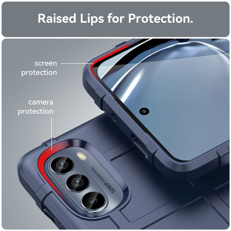 Cell Phone Case for Motorola Moto G62 5G, Rugged Square Grid Texture Shockproof TPU Phone Cover - Blue