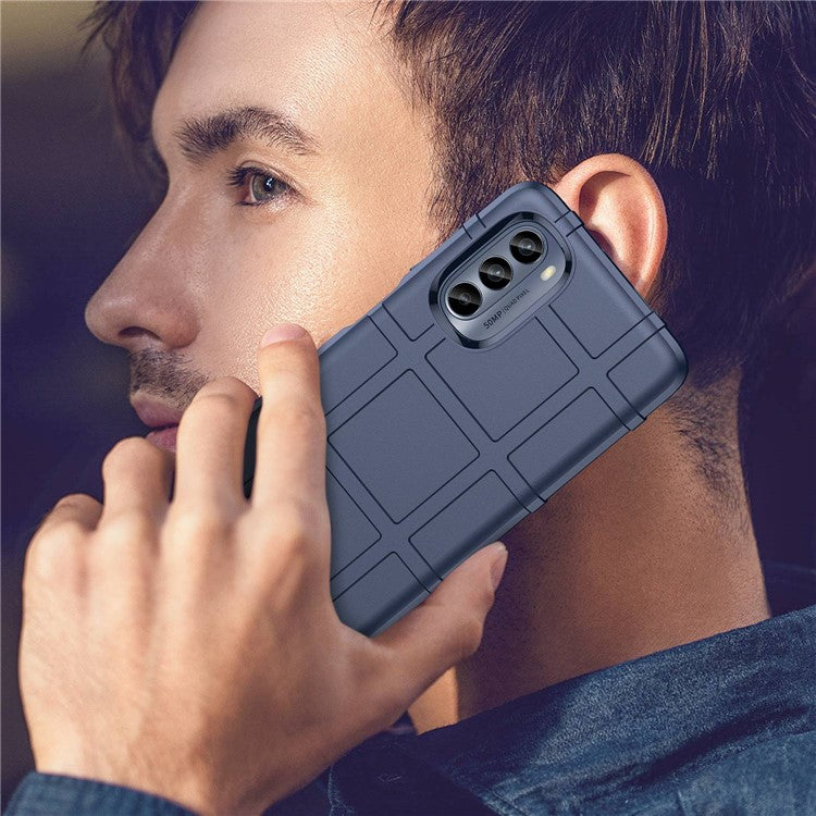 Cell Phone Case for Motorola Moto G62 5G, Rugged Square Grid Texture Shockproof TPU Phone Cover - Blue