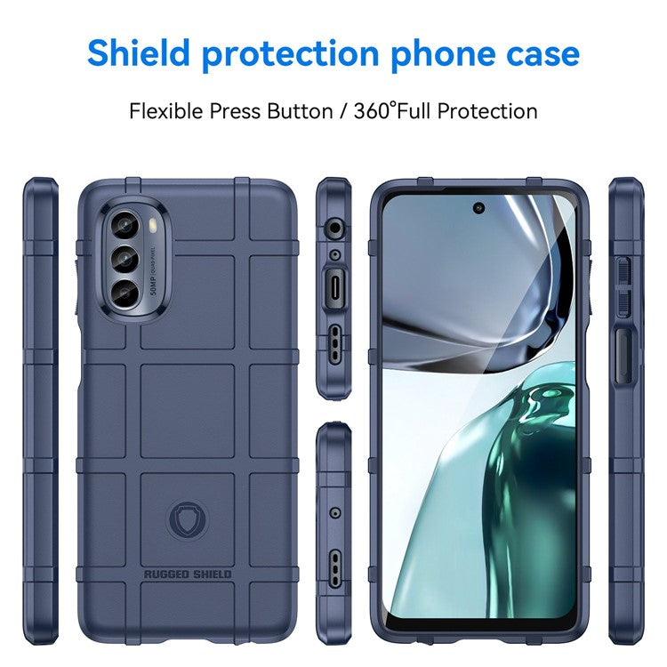Cell Phone Case for Motorola Moto G62 5G, Rugged Square Grid Texture Shockproof TPU Phone Cover - Blue