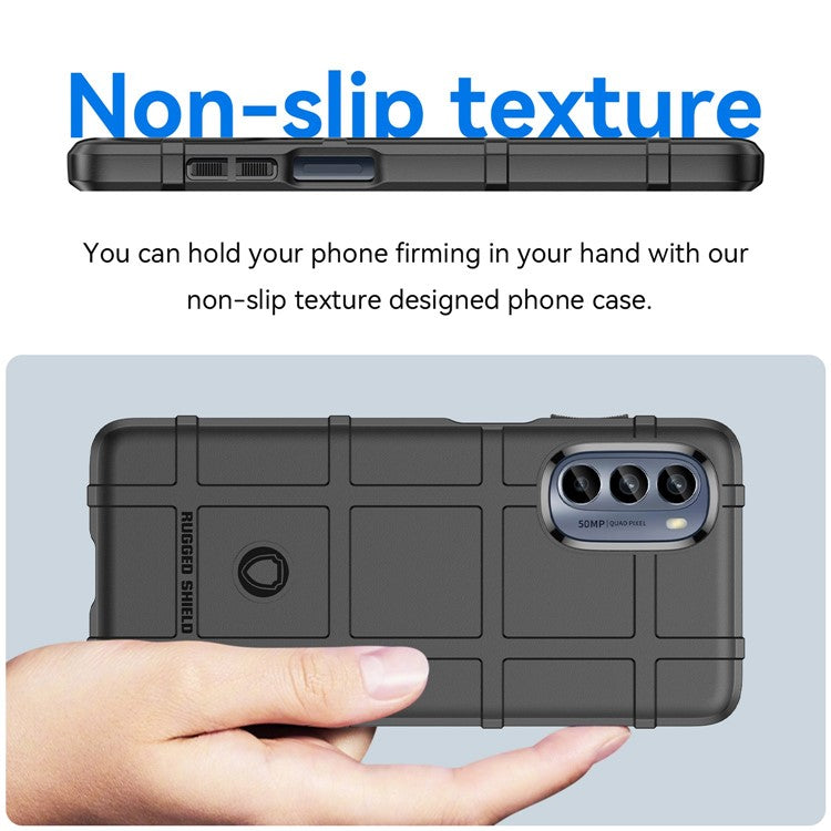 Cell Phone Case for Motorola Moto G62 5G, Rugged Square Grid Texture Shockproof TPU Phone Cover - Black
