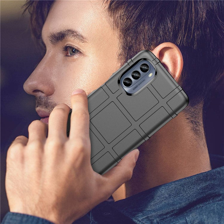 Cell Phone Case for Motorola Moto G62 5G, Rugged Square Grid Texture Shockproof TPU Phone Cover - Black