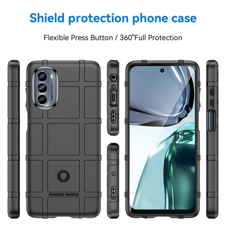 Cell Phone Case for Motorola Moto G62 5G, Rugged Square Grid Texture Shockproof TPU Phone Cover - Black