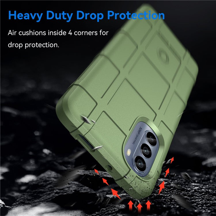 Cell Phone Case for Motorola Moto G62 5G, Rugged Square Grid Texture Shockproof TPU Phone Cover - Green
