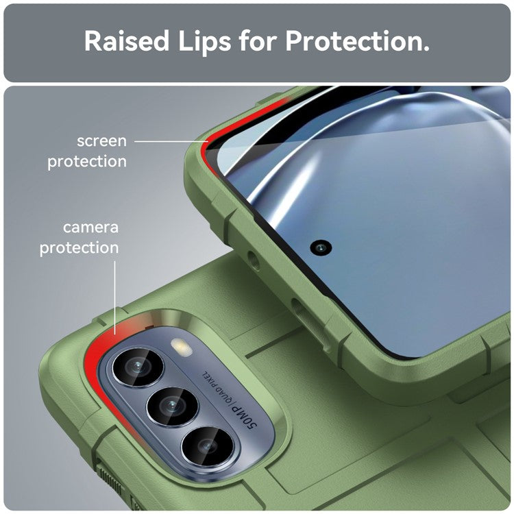 Cell Phone Case for Motorola Moto G62 5G, Rugged Square Grid Texture Shockproof TPU Phone Cover - Green