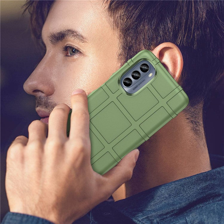 Cell Phone Case for Motorola Moto G62 5G, Rugged Square Grid Texture Shockproof TPU Phone Cover - Green