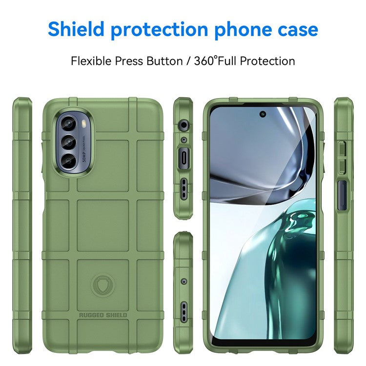 Cell Phone Case for Motorola Moto G62 5G, Rugged Square Grid Texture Shockproof TPU Phone Cover - Green