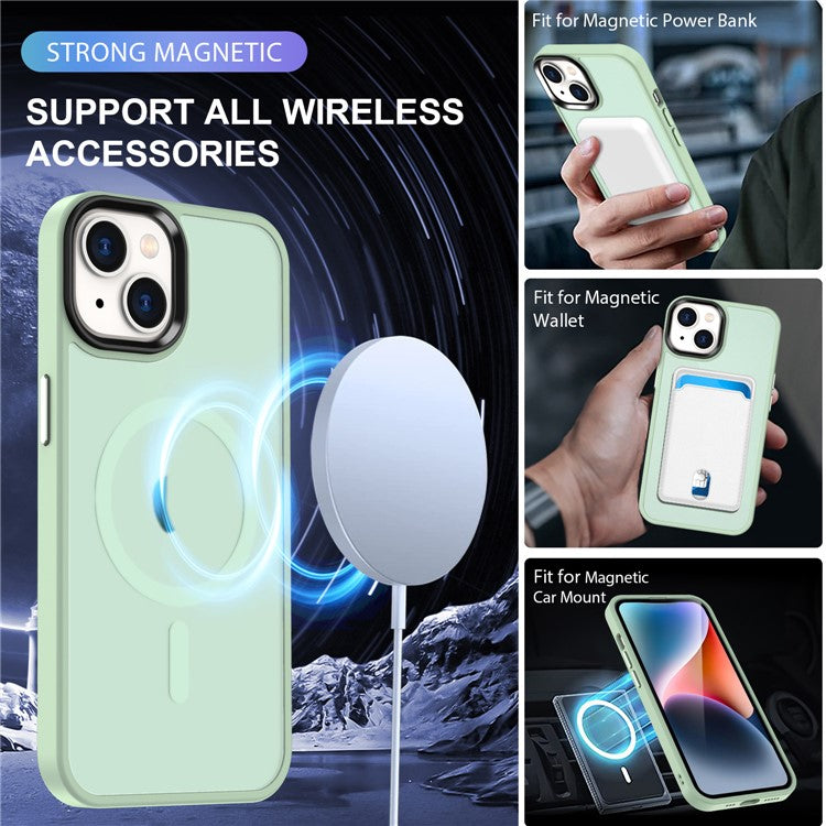 For iPhone 14 / 13 Magnetic Case TPU+PC Phone Cover Compatible with MagSafe - Light Green