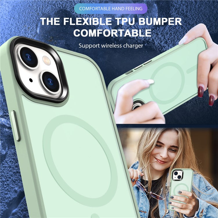 For iPhone 14 / 13 Magnetic Case TPU+PC Phone Cover Compatible with MagSafe - Light Green