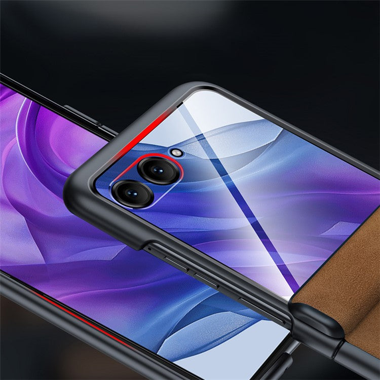 For Motorola Razr 50 Ultra 5G Case Leather Hard PC Phone Cover with Rear Screen Film / Hinge - Purple