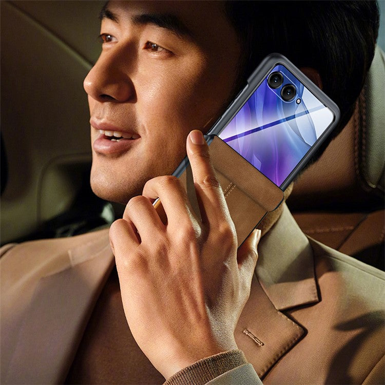 For Motorola Razr 50 Ultra 5G Case Leather Hard PC Phone Cover with Rear Screen Film / Hinge - Wine Red
