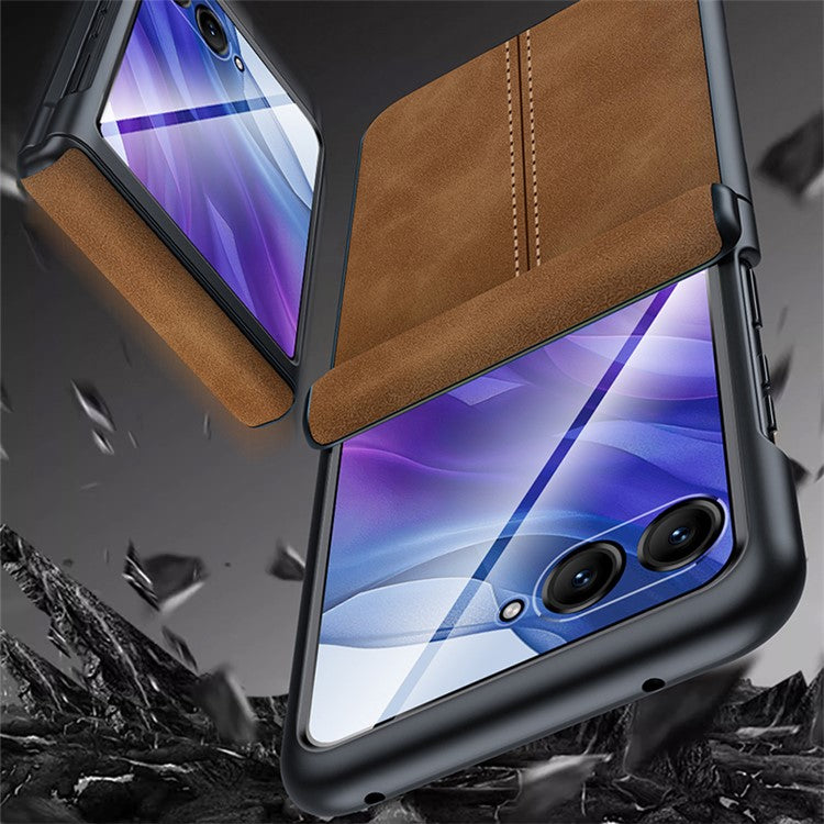 For Motorola Razr 50 Ultra 5G Case Leather Hard PC Phone Cover with Rear Screen Film / Hinge - Wine Red