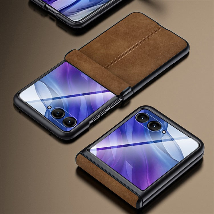 For Motorola Razr 50 Ultra 5G Case Leather Hard PC Phone Cover with Rear Screen Film / Hinge - Black