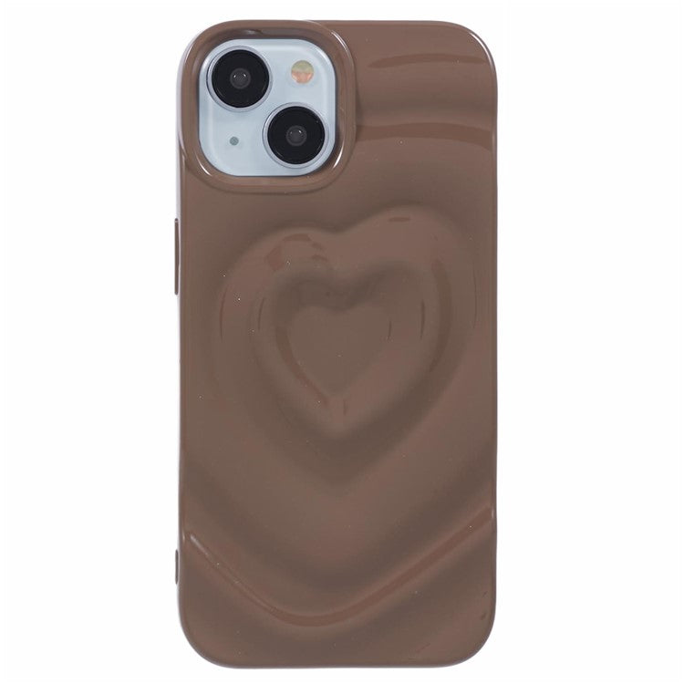 WT Series For iPhone 14 Case Heart Design Shockproof Soft TPU Phone Cover - Brown