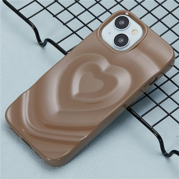 WT Series For iPhone 14 Case Heart Design Shockproof Soft TPU Phone Cover - Brown