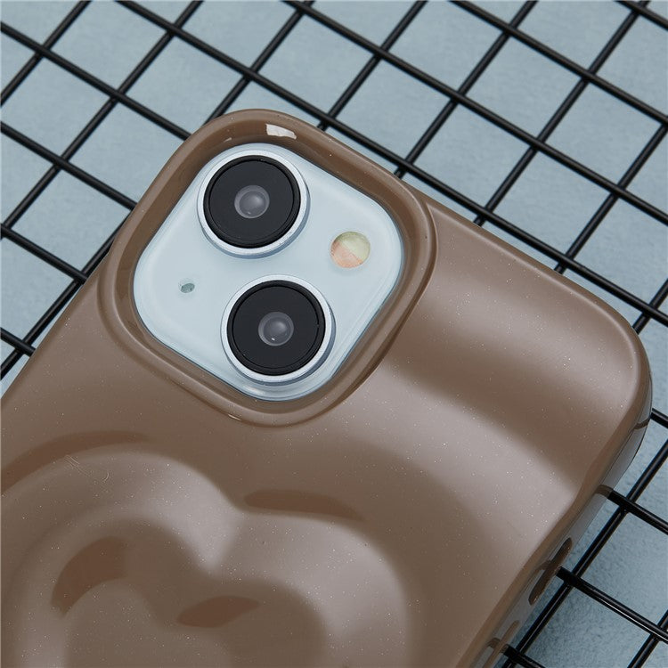 WT Series For iPhone 14 Case Heart Design Shockproof Soft TPU Phone Cover - Brown