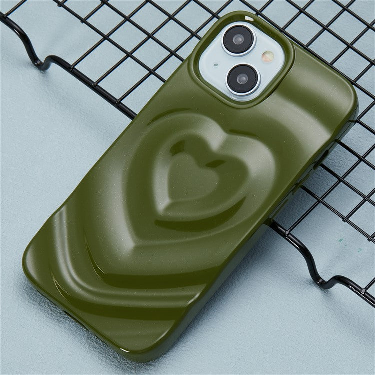 WT Series For iPhone 14 Case Heart Design Shockproof Soft TPU Phone Cover - Avocado Green