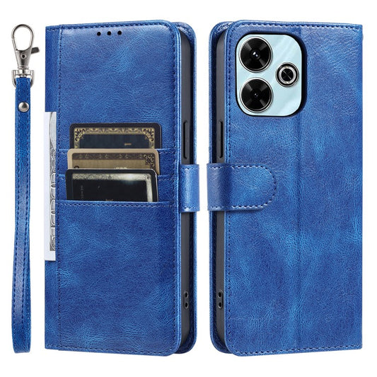 013 Style For Xiaomi Redmi 13 5G / 4G Case Anti-Fall PU Leather Phone Cover with 6 Card Slots - Blue