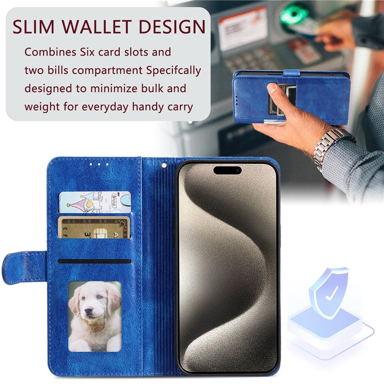013 Style For Xiaomi Redmi 13 5G / 4G Case Anti-Fall PU Leather Phone Cover with 6 Card Slots - Blue