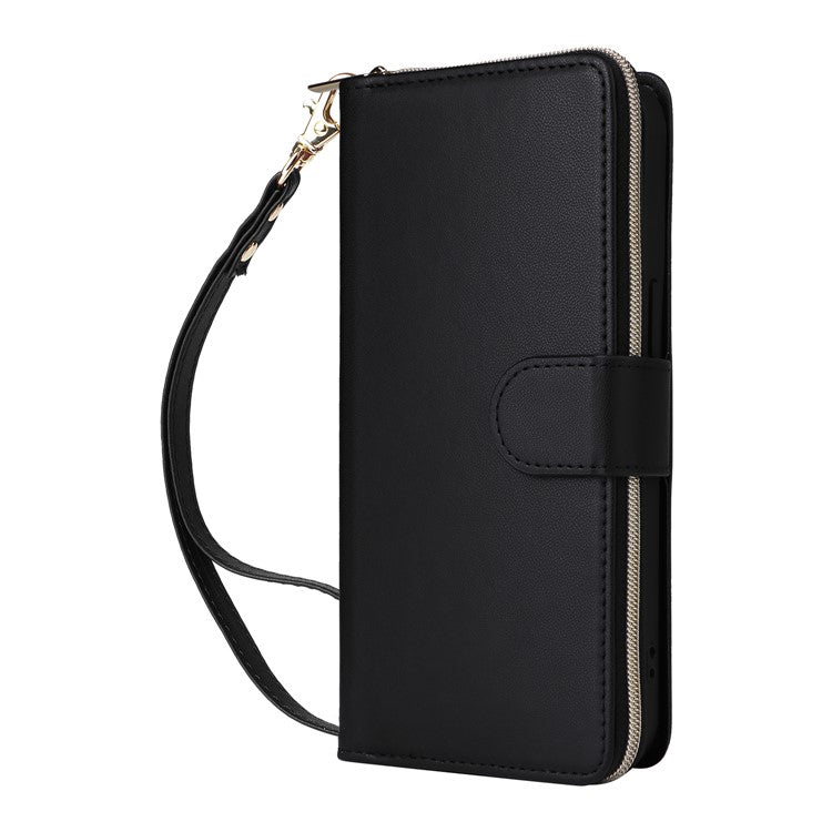 R20 For iPhone 14 / 13 Case Zipper Pocket Leather Phone Cover Stand View - Black