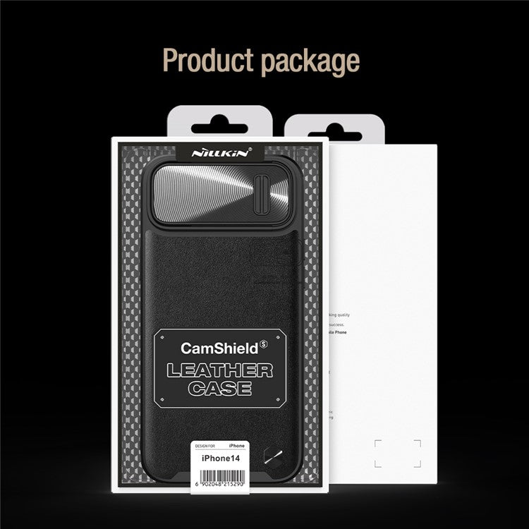 NILLKIN For iPhone 14 Plus Protective Case Anti Scratch Phone Cover PU Leather Coated PC + TPU Phone Case with Slide Camera Cover - Blue