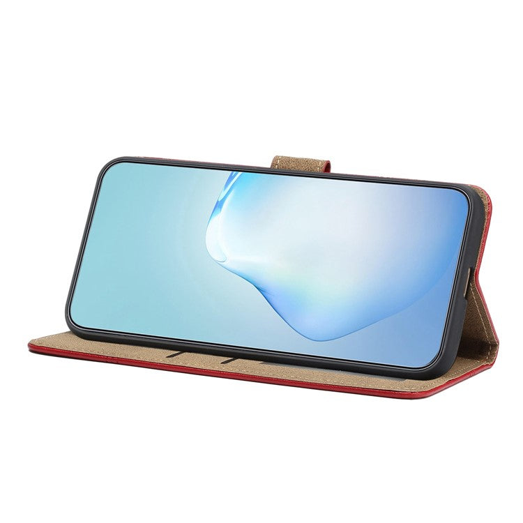 Cowhide Texture Phone Cover for Motorola Moto G52 4G / G82 5G, Business Style PU Leather Sewing Line Decor Wallet  Stand Flip Case - Red