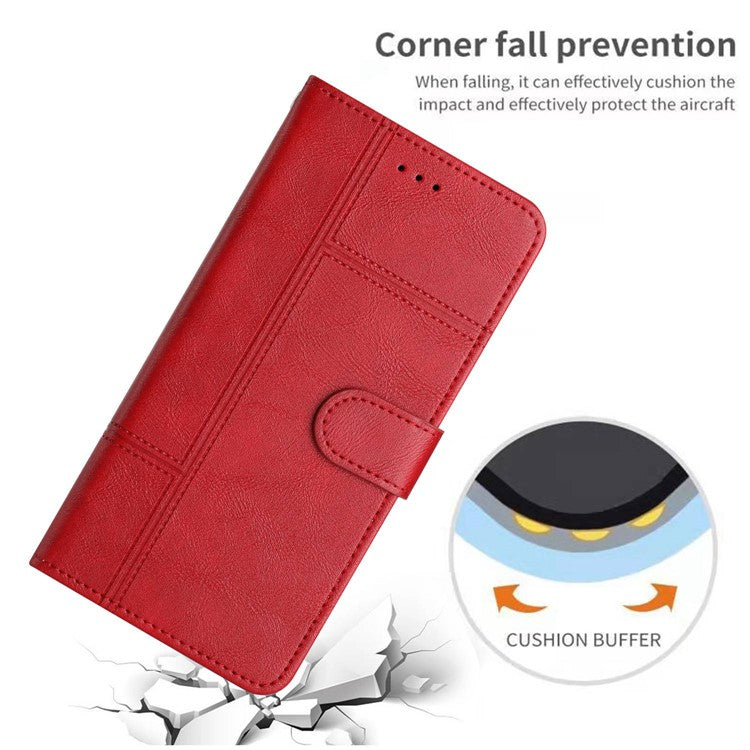 Cowhide Texture Phone Cover for Motorola Moto G52 4G / G82 5G, Business Style PU Leather Sewing Line Decor Wallet  Stand Flip Case - Red